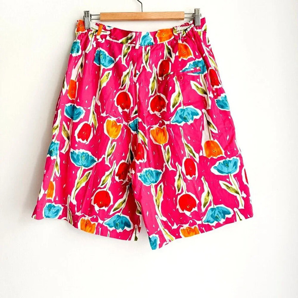 Tabi Coloourful FLoral Abstract Print High Waist Bermuda Shorts L - Picture 5 of 6